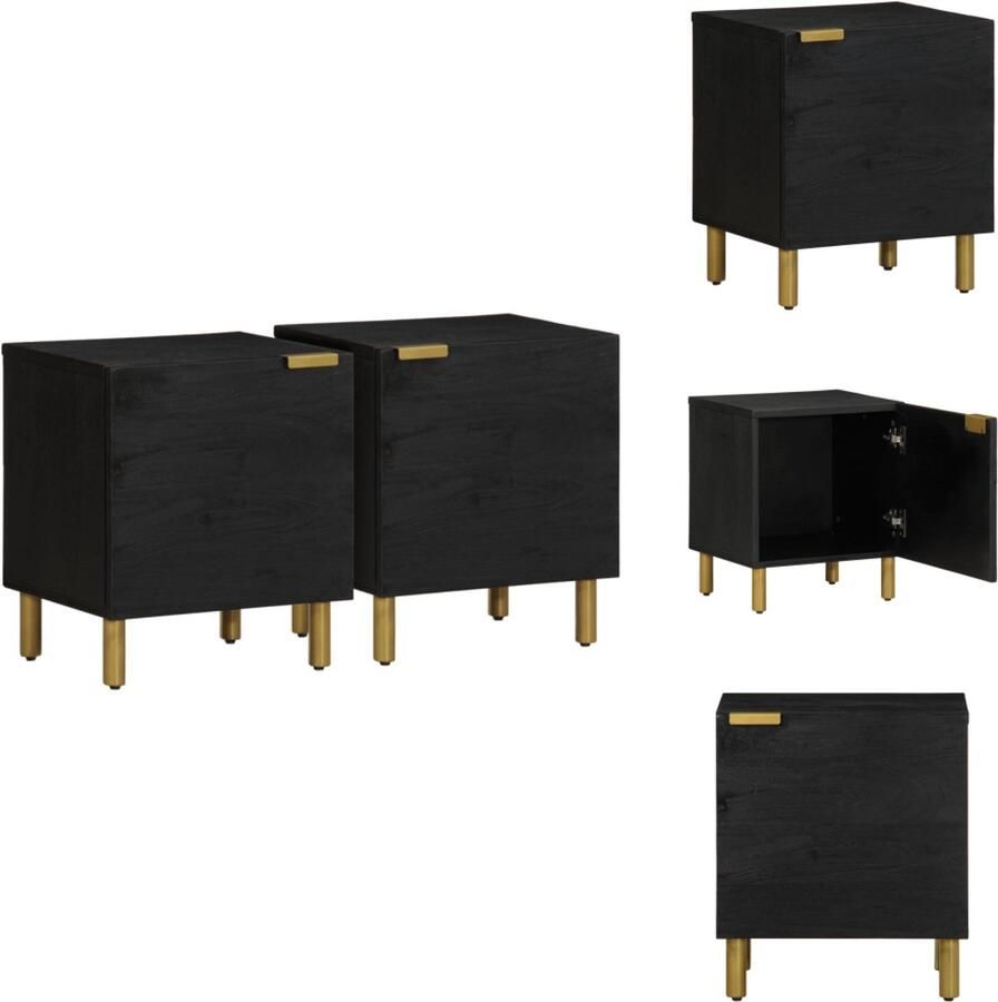 VidaXL Nachtkastje Nachtkastjes Bijzettafel Wandkastje Nachtkastje 2 st 40x33x46 cm massief mangohout zwart