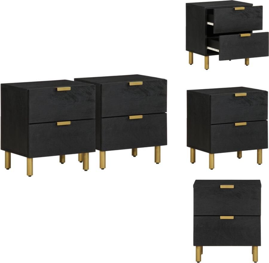 VidaXL Nachtkastje Nachtkastjes Bijzettafel Wandkastje Nachtkastje 2 st 40x33x46 cm massief mangohout zwart