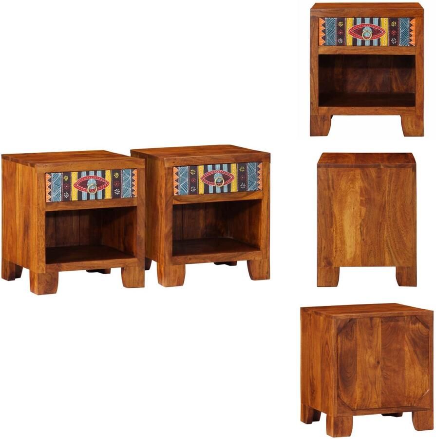 VidaXL Nachtkastje Nachtkastjes Bijzettafel Wandkastje Nachtkastje 2 st 40x35x45 cm massief acaciahout