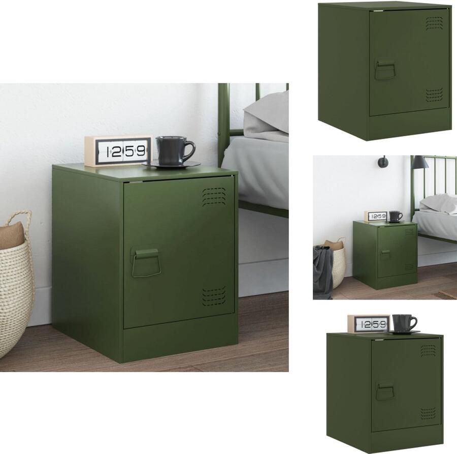 VidaXL -Nachtkastje-34 5x39x44-cm-staal-olijfgroen