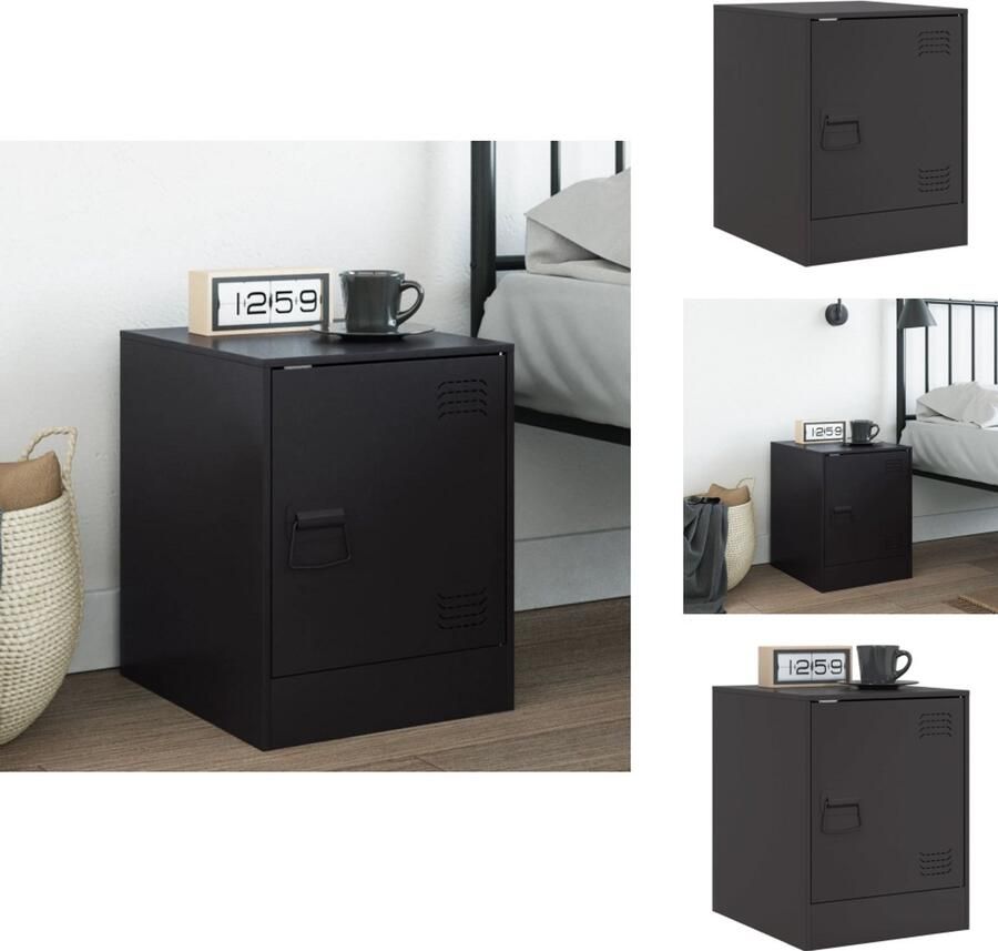 The Living Store Nachtkastje 34 5x39x44 cm staal zwart Nachtkastje Nachtkast Staalkasten Industriële Meubels Minimalistisch Meubilair - Foto 2