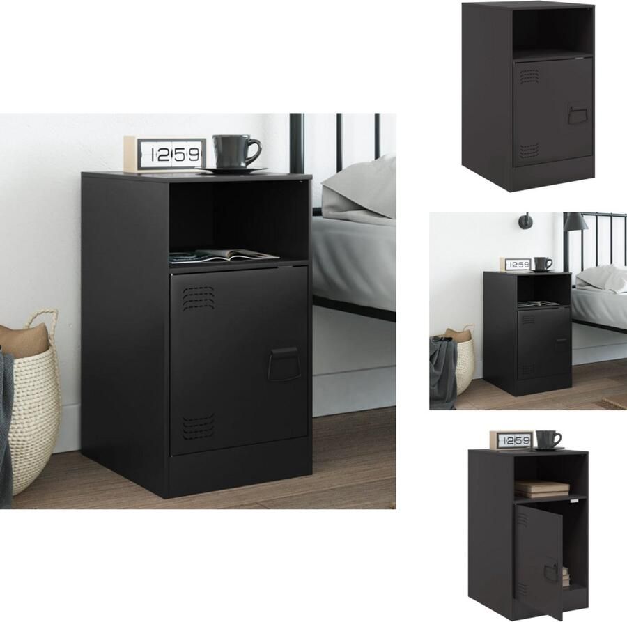 VidaXL Nachtkastje Nachtkastjes Bijzettafel Wandkastje Nachtkastje 34 5x39x62 cm staal zwart