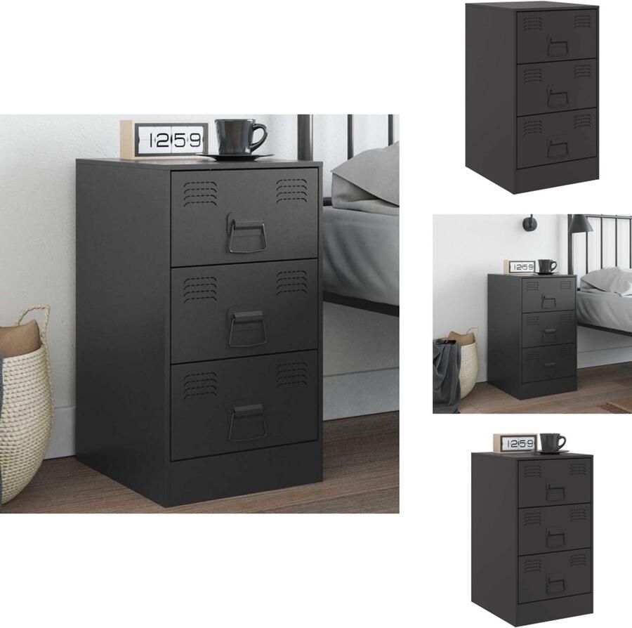 VidaXL Nachtkastje Nachtkastjes Bijzettafel Wandkastje Nachtkastje 34 5x39x62 cm staal zwart