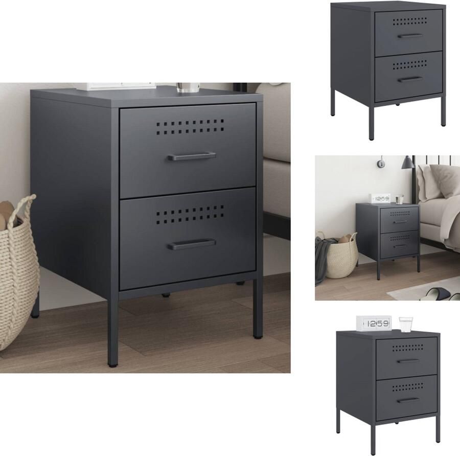 VidaXL Nachtkastje 36x39x50 5 cm staal antracietkleurig