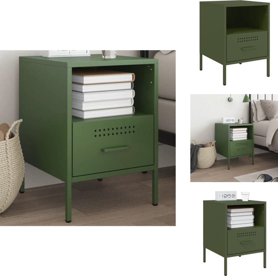 VidaXL Nachtkastje Nachtkastjes Bijzettafel Wandkastje Nachtkastje 36x39x50 5 cm staal olijfgroen