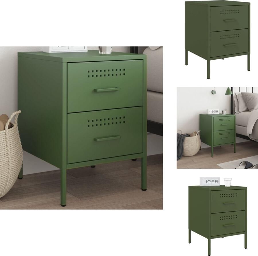 VidaXL Nachtkastje Nachtkastjes Bijzettafel Wandkastje Nachtkastje 36x39x50 5 cm staal olijfgroen