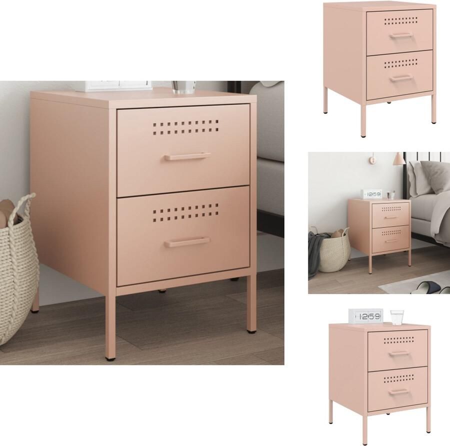 VidaXL Nachtkastje Nachtkastjes Bijzettafel Wandkastje Nachtkastje 36x39x50 5 cm staal roze