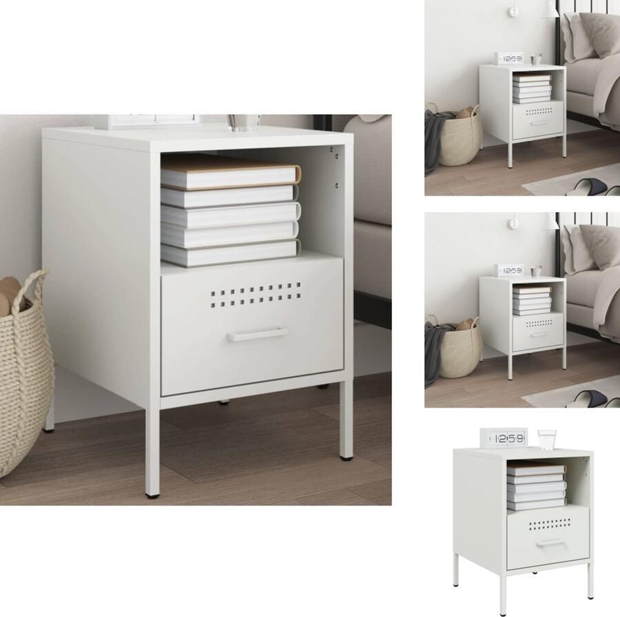 VidaXL Nachtkastje Nachtkastjes Bijzettafel Wandkastje Nachtkastje 36x39x50 5 cm staal wit