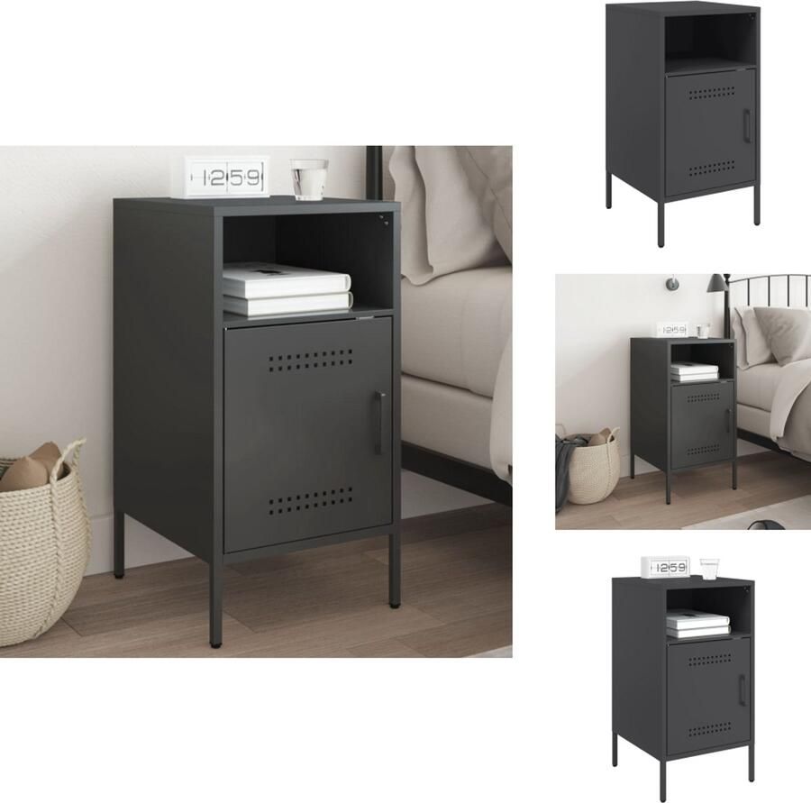 The Living Store Industrieel Nachtkastje 36 x 39 x 68 cm Koudgewalst Staal 20 kg Draagvermogen Verstelbare Schroefpoten - Foto 2