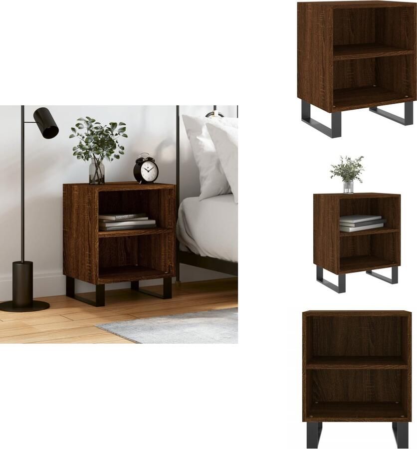 The Living Store Nachtkastje Bruineiken bewerkt hout en ijzer 40 x 30 x 50 cm opbergruimte stabiel blad Nachtkastje Kastje Slaapkamermeubel Houten Nachtkastje Bruine Eiken - Foto 2