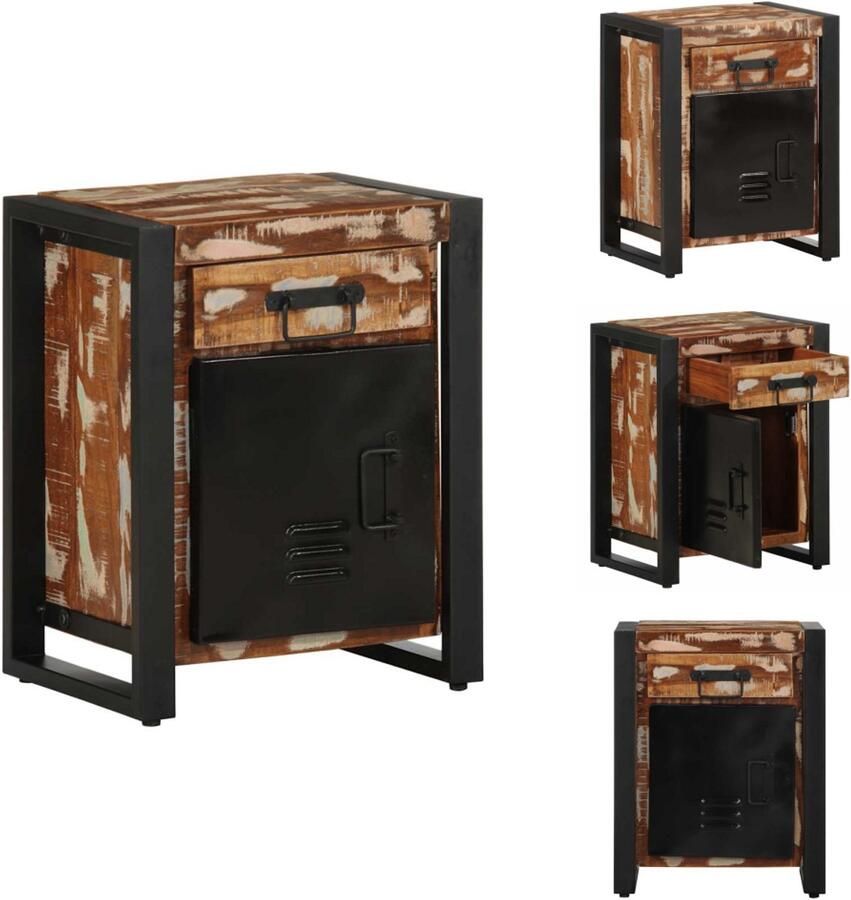 VidaXL Nachtkastje 40x30x50 cm massief gerecycled hout meerkleurig - Foto 3