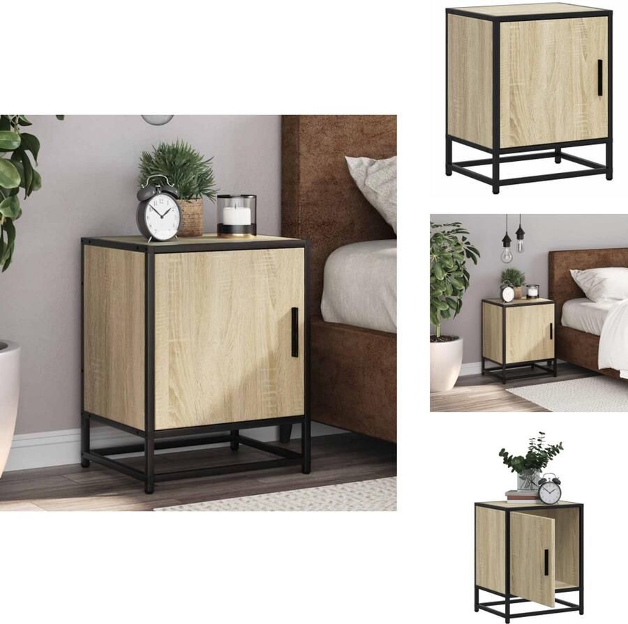 VidaXL Nachtkastje Nachtkastjes Bijzettafel Wandkastje Nachtkastje 40x31x50 cm bewerkt hout en metaal sonoma eiken