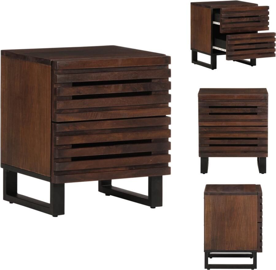 The Living Store Nachtkastje 40x34x46 cm massief mangohout Nachtkastje Industriele Stijl Mangohout Vintage Bedroom Furniture - Foto 3