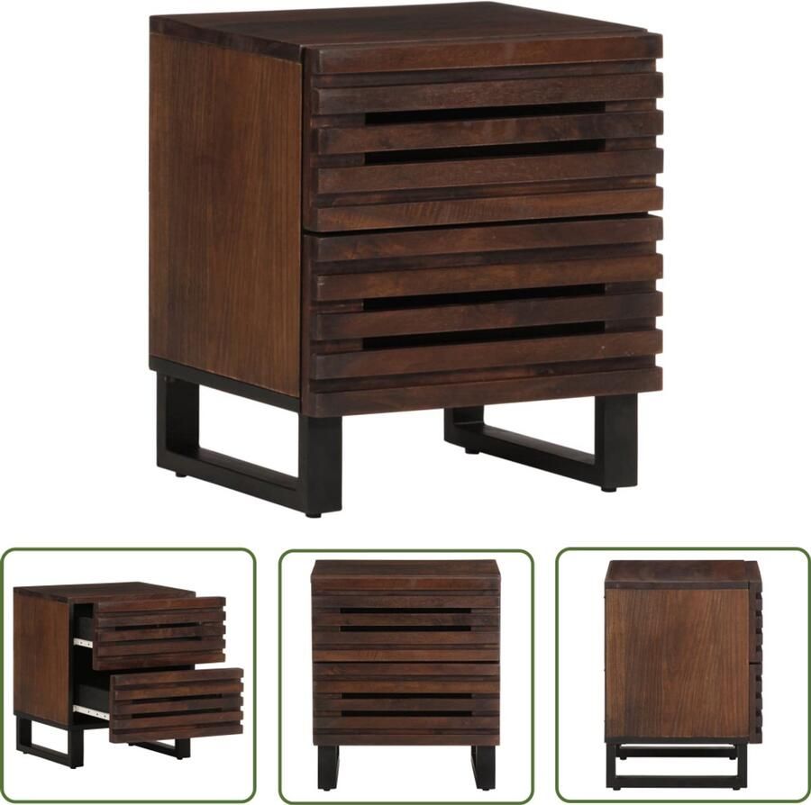 The Living Store Nachtkastje 40x34x46 cm massief mangohout Nachtkastje Industriele Stijl Mangohout Vintage Bedroom Furniture - Foto 2