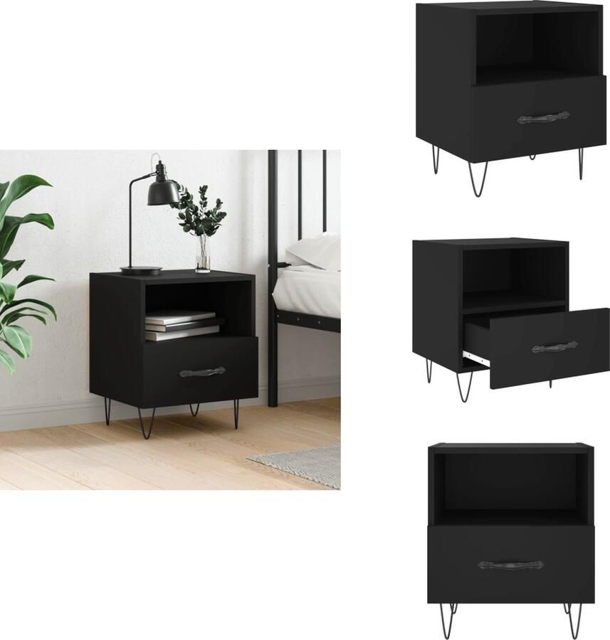 VidaXL Nachtkastje Nachtkastjes Bijzettafel Wandkastje Nachtkastje 40x35x47-5 cm bewerkt hout zwart