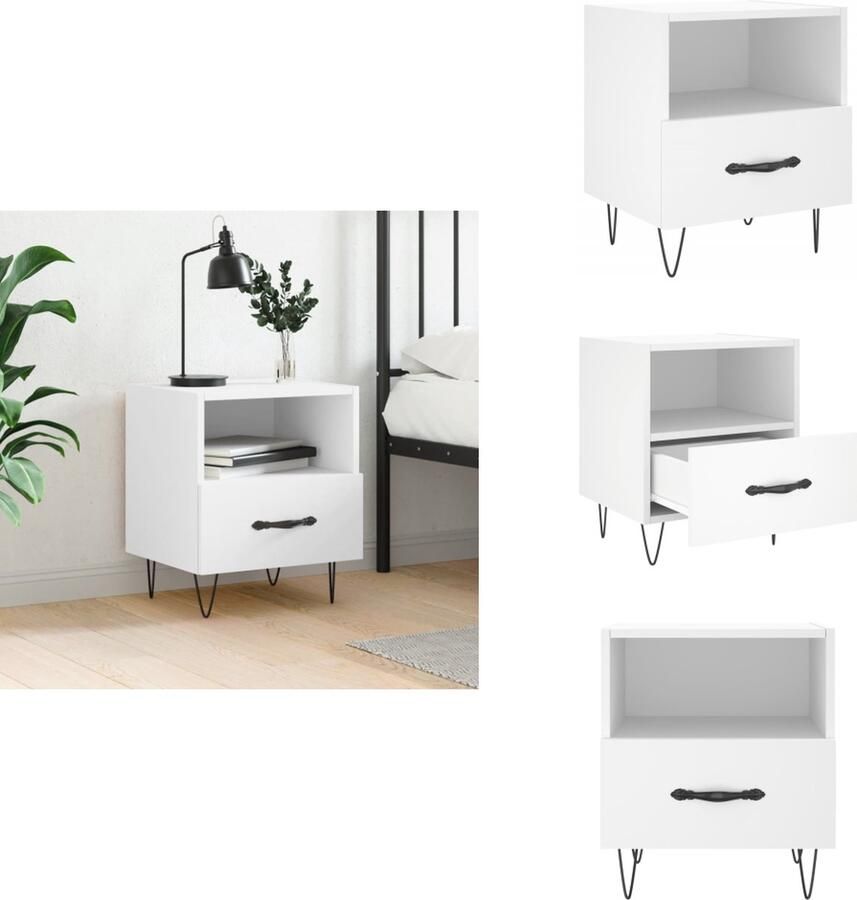 VidaXL Nachtkastje Nachtkastjes Bijzettafel Wandkastje Nachtkastje 40x35x47-5 cm bewerkt hout wit - Foto 2