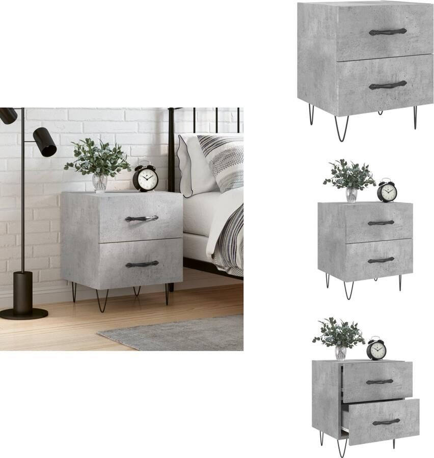 VidaXL Nachtkastje Nachtkastjes Bijzettafel Wandkastje Nachtkastje 40x35x47 5 cm bewerkt hout betongrijs - Foto 2