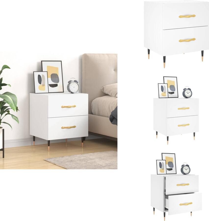 VidaXL Nachtkastje Nachtkastjes Bijzettafel Wandkastje Nachtkastje 40x35x47-5 cm bewerkt hout wit - Foto 3