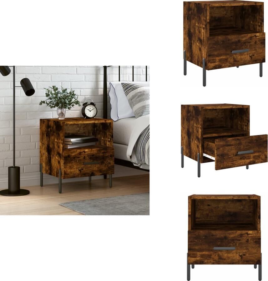 VidaXL Nachtkastje Nachtkastjes Bijzettafel Wandkastje Nachtkastje 40x35x47 5 cm bewerkt hout gerookt eikenkleurig - Foto 3