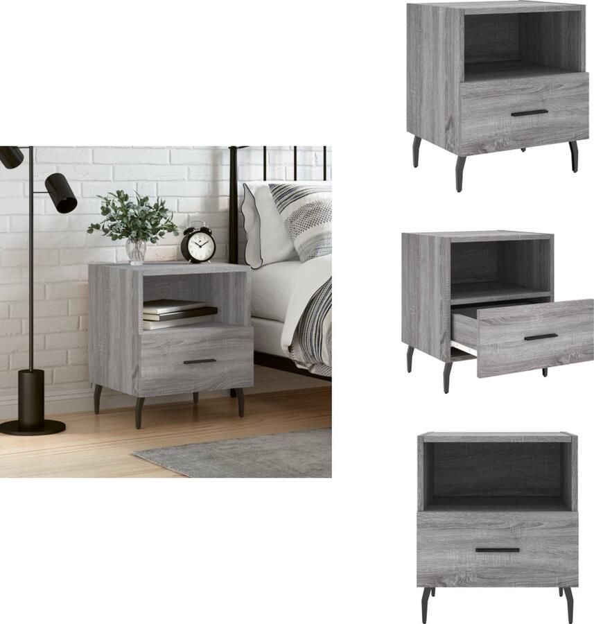 VidaXL Nachtkastje Nachtkastjes Bijzettafel Wandkastje Nachtkastje 40x35x47-5 cm bewerkt hout grijs sonoma eikenkleur - Foto 2