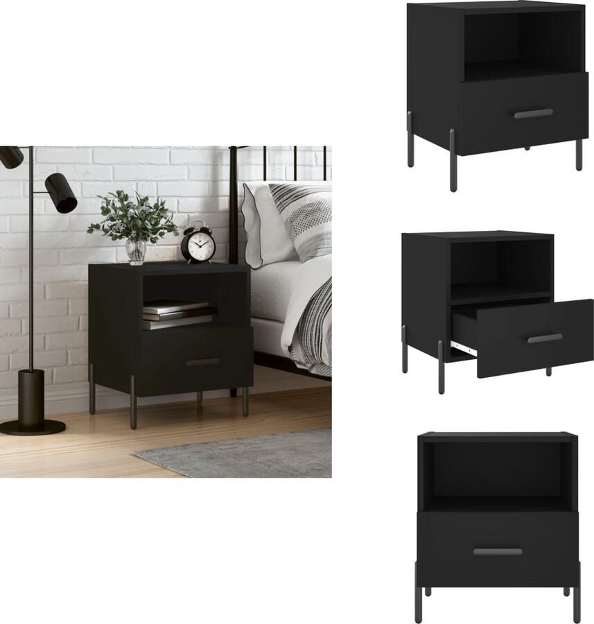 VidaXL Nachtkastje Nachtkastjes Bijzettafel Wandkastje Nachtkastje 40x35x47-5 cm bewerkt hout zwart - Foto 2