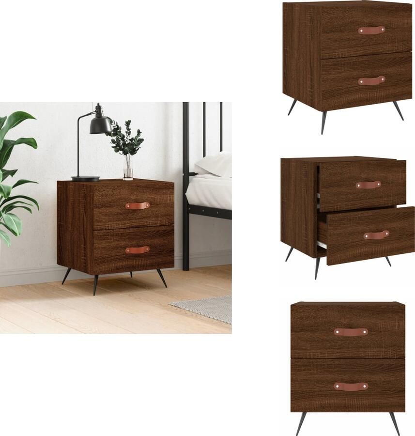 VidaXL Nachtkastje Bruineiken 40x35x47.5 cm Duurzaam bewerkt hout Veel opbergruimte Displayfunctie Metalen voeten Kast - Foto 2