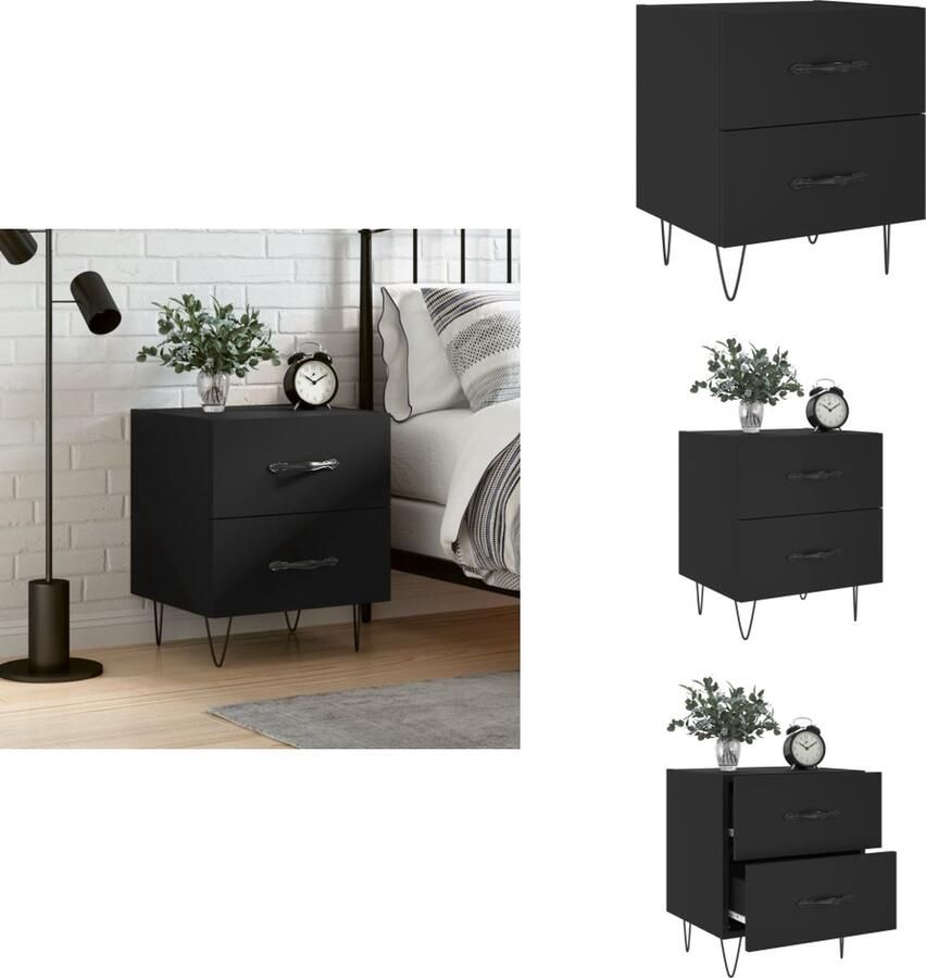 VidaXL Nachtkastje Nachtkastjes Bijzettafel Wandkastje Nachtkastje 40x35x47-5 cm bewerkt hout zwart - Foto 3