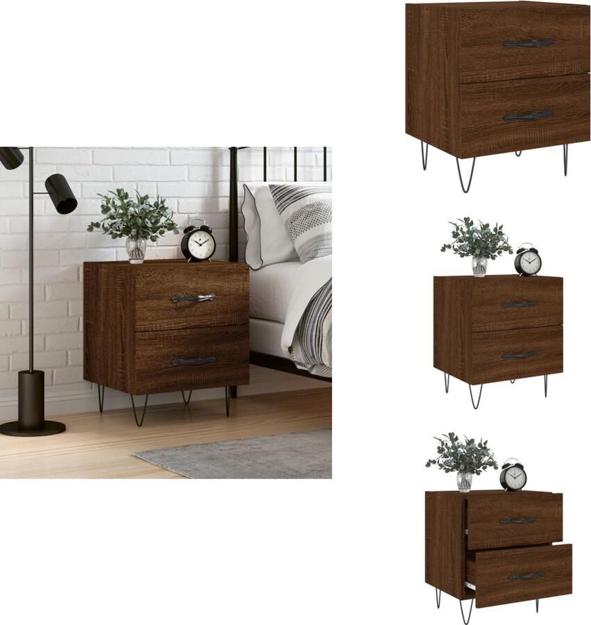 VidaXL Nachtkastje Bruineiken 40x35x47.5 cm Duurzaam bewerkt hout Veel opbergruimte Displayfunctie Metalen voeten Kast - Foto 3