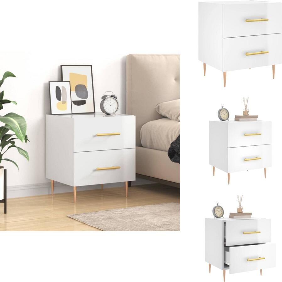 VidaXL Nachtkastje Nachtkastjes Bijzettafel Wandkastje Nachtkastje 40x35x47 5 cm bewerkt hout hoogglans wit