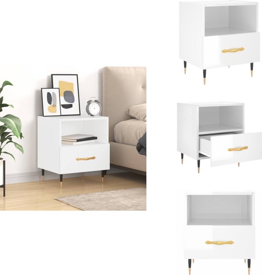 VidaXL Nachtkastje Nachtkastjes Bijzettafel Wandkastje Nachtkastje 40x35x47 5 cm bewerkt hout hoogglans wit - Foto 2