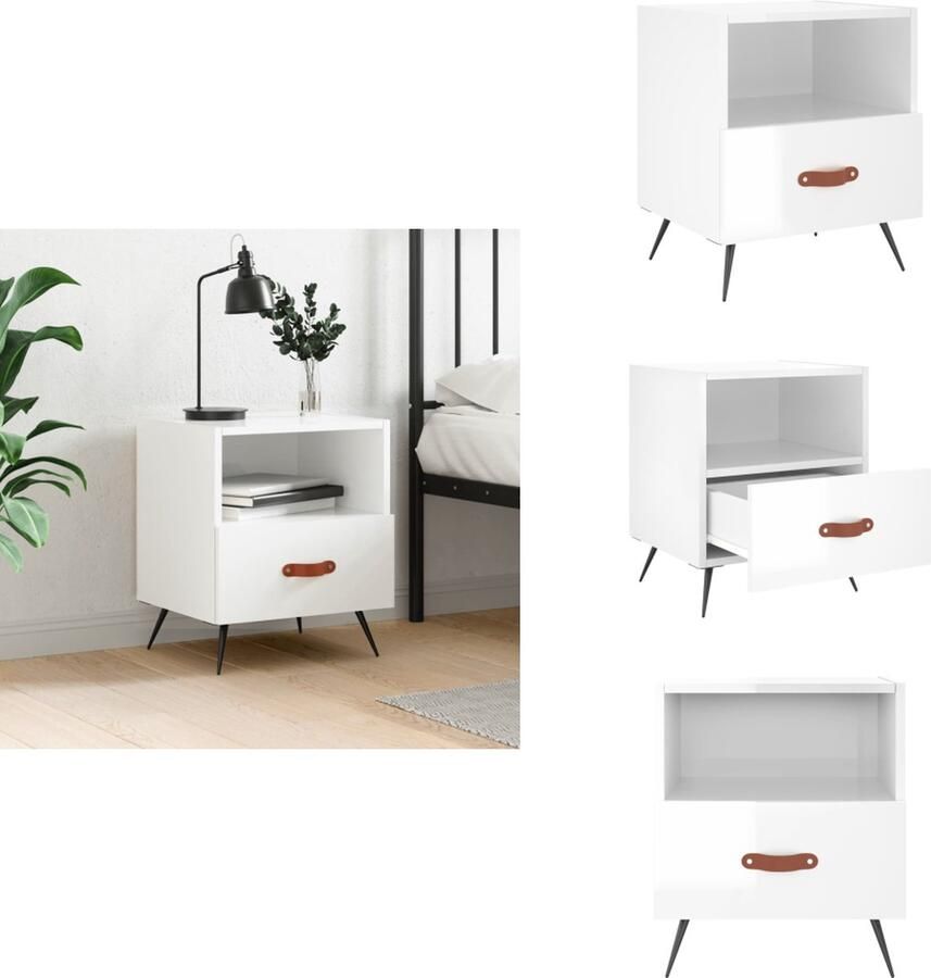 VidaXL Nachtkastje Nachtkastjes Bijzettafel Wandkastje Nachtkastje 40x35x47 5 cm bewerkt hout hoogglans wit