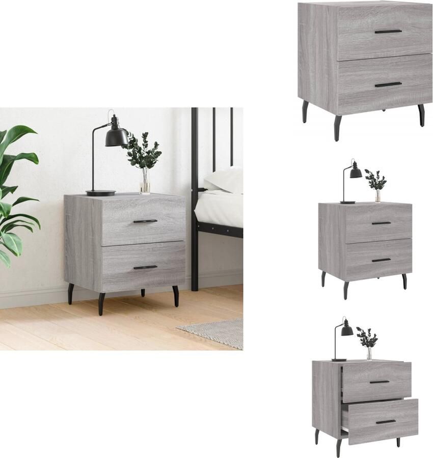 VidaXL Nachtkastje Nachtkastjes Bijzettafel Wandkastje Nachtkastje 40x35x47-5 cm bewerkt hout grijs sonoma eikenkleur - Foto 3