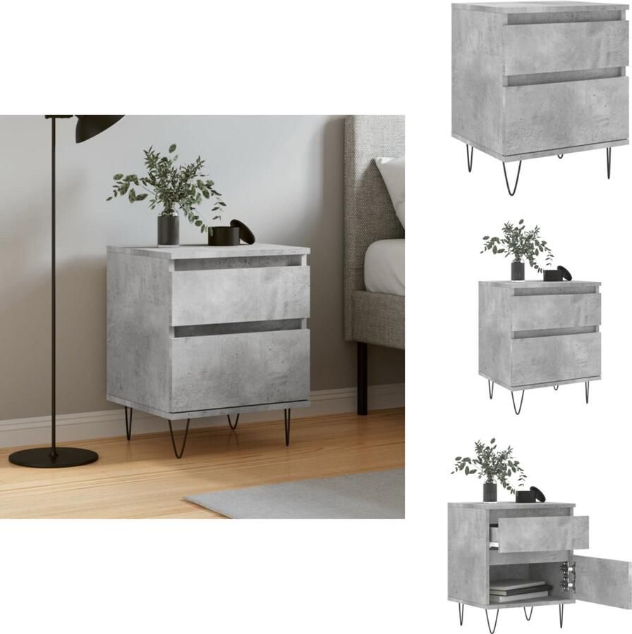 The Living Store Nachtkastjes 2 st 40x35x50 cm bewerkt hout betongrijs Nachtkastje Nachtkastjes Betongrijs Houten Nachtkastje Stapelbare Nachtkastjes - Foto 3