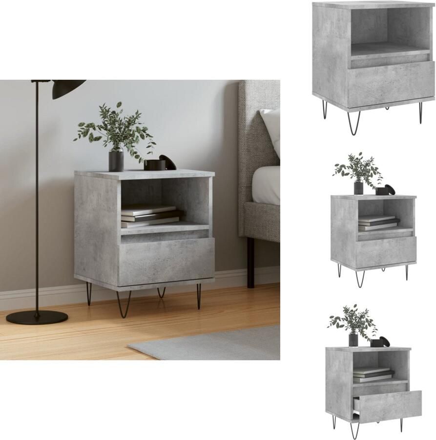 The Living Store Nachtkastjes 2 st 40x35x50 cm bewerkt hout betongrijs Nachtkastje Nachtkastjes Betongrijs Houten Nachtkastje Stapelbare Nachtkastjes - Foto 5