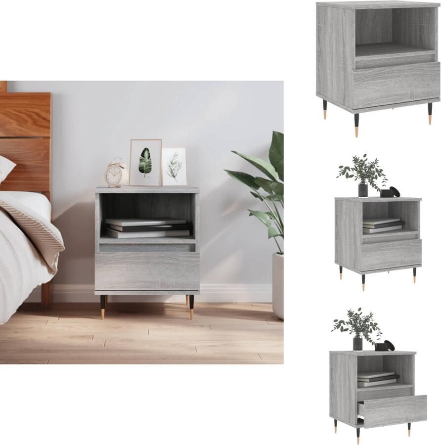 VidaXL Nachtkastje Nachtkastjes Bijzettafel Wandkastje Nachtkastje 40x35x50 cm bewerkt hout grijs sonoma eikenkleurig - Foto 3