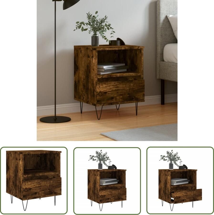 The Living Store Nachtkastje 40x35x50 cm bewerkt hout gerookt eikenkleurig Nachtkastje Kastje Slaapkamervloerisdecoratie Houten Nachtkastje Bruine Nachtkastje - Foto 3