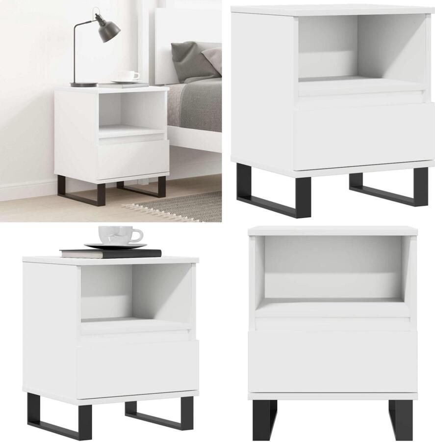The Living Store Nachtkastje Strak klassiek design 40 x 35 x 50 cm Wit Met laden en vak Nachtkastje Kastje Slaapkamervloerlamp Houten Nachttafel Witte Nachtkast - Foto 2