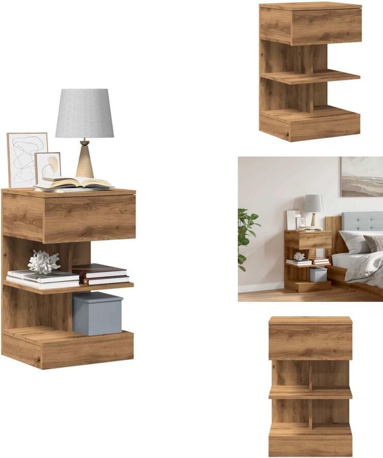 VidaXL Nachtkastje Nachtkastjes Bijzettafel Wandkastje Nachtkastje 40x35x65 cm bewerkt hout artisanaal eikenkleur