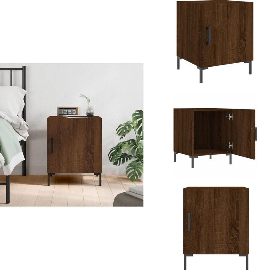 VidaXL Nachtkastje Moderne Charme Nachtkastje 40 x 40 x 50 cm Ken- Duurzaam materiaal veel opbergruimte displayfunctie metalen voeten praktische deur Kleur- Bruineiken Kast - Foto 2
