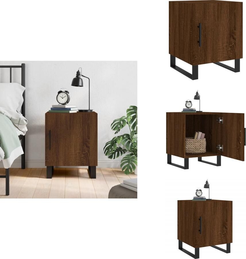 VidaXL Nachtkastje Moderne Charme Nachtkastje 40 x 40 x 50 cm Ken- Duurzaam materiaal veel opbergruimte displayfunctie metalen voeten praktische deur Kleur- Bruineiken Kast - Foto 3