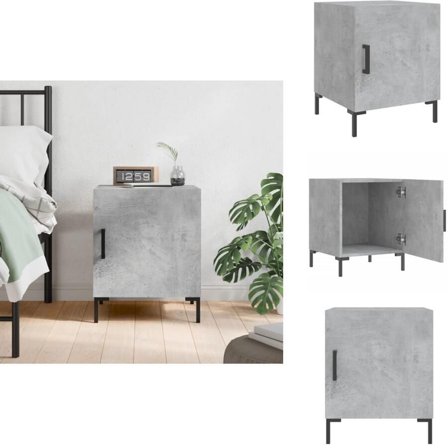 VidaXL Nachtkastje Betongrijs Bewerkt Hout 40x40x50 cm Opbergruimte Displayfunctie Metalen voeten Praktische deur Kast