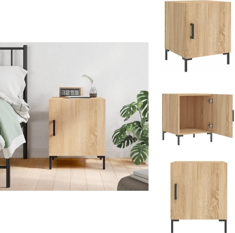 VidaXL Nachtkastje Sonoma Eiken 40x40x50 cm Duurzaam bewerkt hout Veel opbergruimte Displayfunctie Metalen voeten Praktische deur Montage vereist Kast