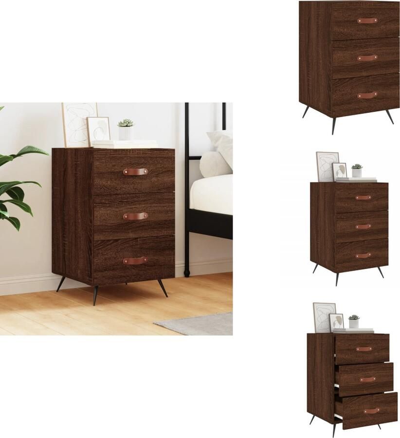 VidaXL Nachtkastje Nachtkastjes Bijzettafel Wandkastje Nachtkastje 40x40x66 cm bewerkt hout bruineikenkleurig - Foto 3