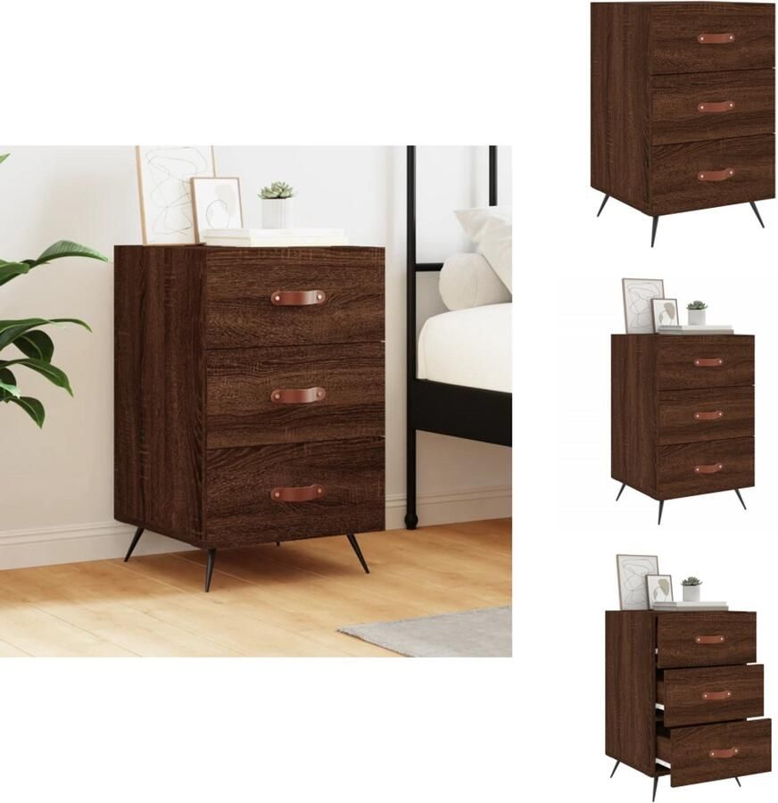 VidaXL Nachtkastje Nachtkastjes Bijzettafel Wandkastje Nachtkastje 40x40x66 cm bewerkt hout bruineikenkleurig - Foto 2