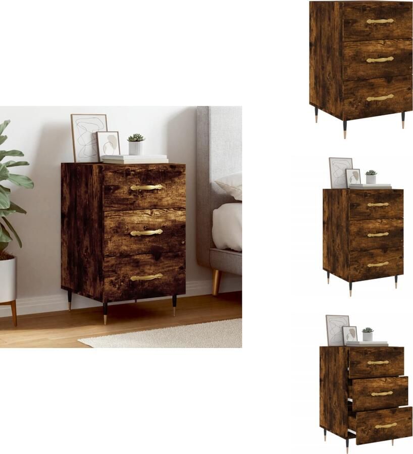 VidaXL Nachtkastje Nachtkastjes Bijzettafel Wandkastje Nachtkastje 40x40x66 cm bewerkt hout gerookt eikenkleurig - Foto 2
