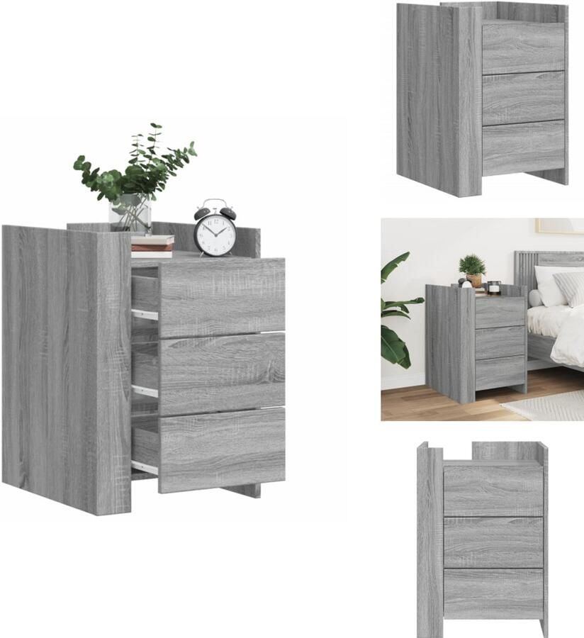 The Living Store Nachtkastje 45x50x65 cm bewerkt hout grijs sonoma eikenkleurig Nachtkastje Kastje Slaapkamermeubilair Houten Meubels Grijze Meubels - Foto 3