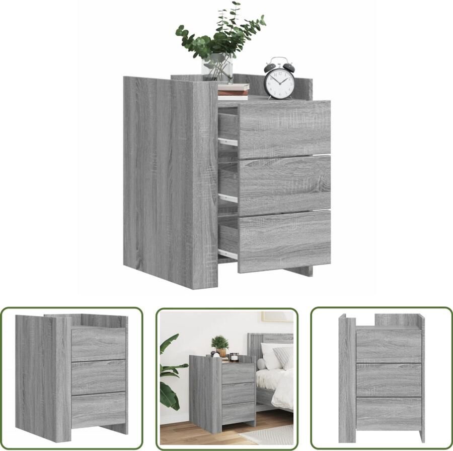 The Living Store Nachtkastje 45x50x65 cm bewerkt hout grijs sonoma eikenkleurig Nachtkastje Kastje Slaapkamermeubilair Houten Meubels Grijze Meubels