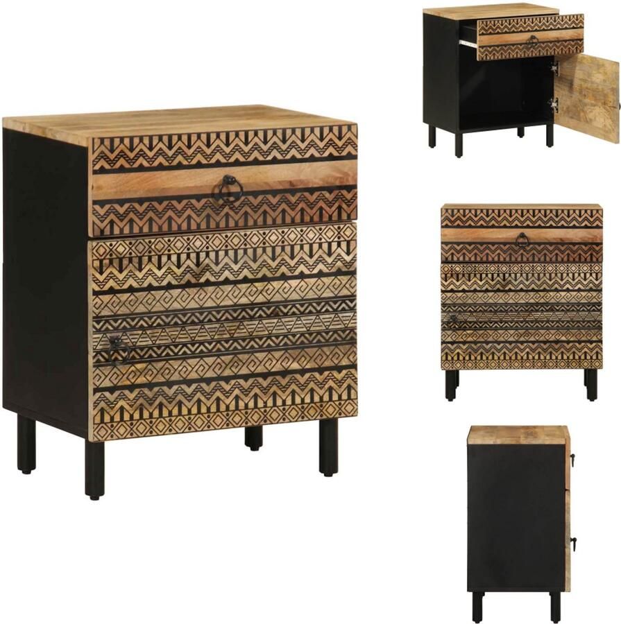 VidaXL Nachtkastje Nachtkastjes Bijzettafel Wandkastje Nachtkastje 50x33x60 cm massief ruw mangohout zwart