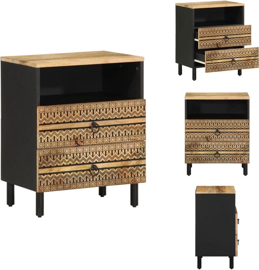 The Living Store Nachtkastje 50x33x62 cm massief ruw mangohout zwart Nachtkastje Mangohout Black Industrial Style Opbergkast - Foto 2