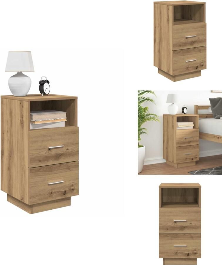 VidaXL Nachtkastje Nachtkastjes Bijzettafel Wandkastje Nachtkastje met 2 lades 36x36x68 cm artisanaal eikenkleurig